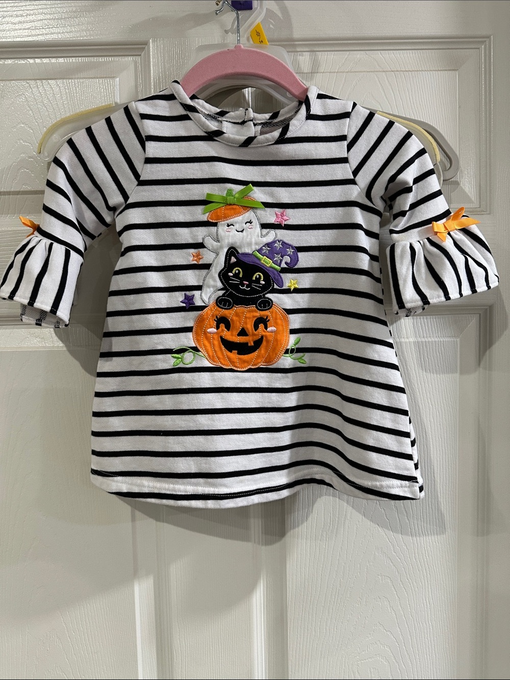 Good Lad Black & White Striped Halloween Pumpkin Cat Top 3T